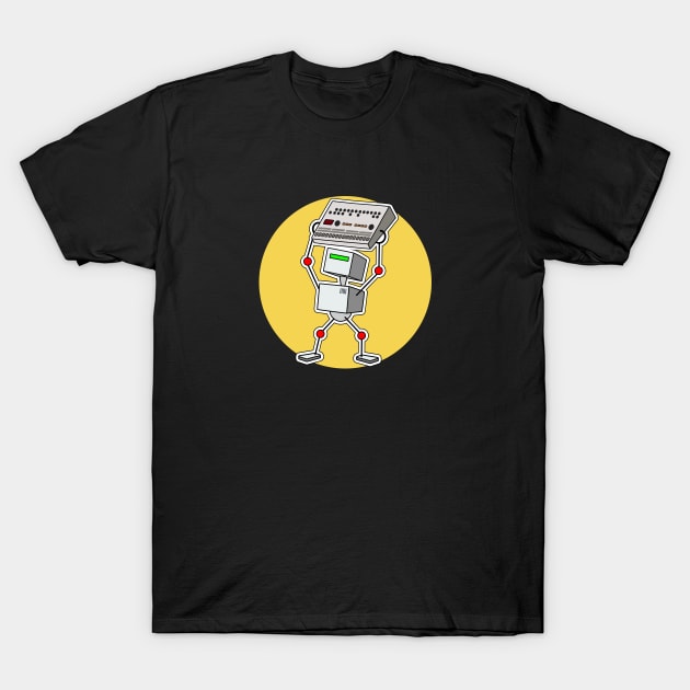 Robot Holding Drum Machine Yellow T-Shirt by Atomic Malibu